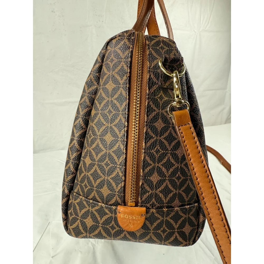 FOSSIL SYDNEY Multi Brown PVC Coated Canvas Satchel Medium